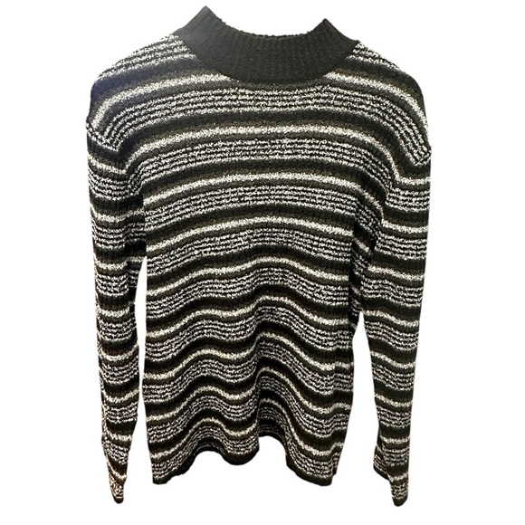 Worthington Black and White Crewneck Sweater with Striped Pattern - Picture 1 of 5